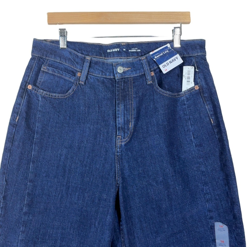 NWT Old Navy High-Rise Barrel Leg Solid Jeans Dark Indigo Modern Baggy Size 14 - Picture 4 of 9